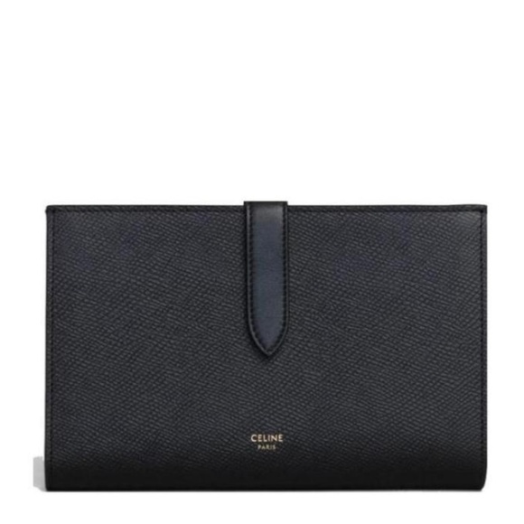 Black Celine Large Grain Strap Vintage Wallet